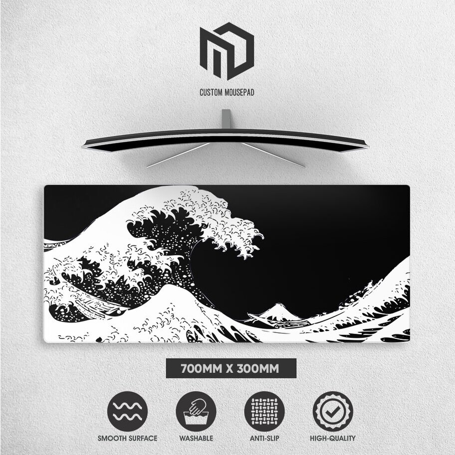 Md custom mousepad black great wave extended mousepad large gaming