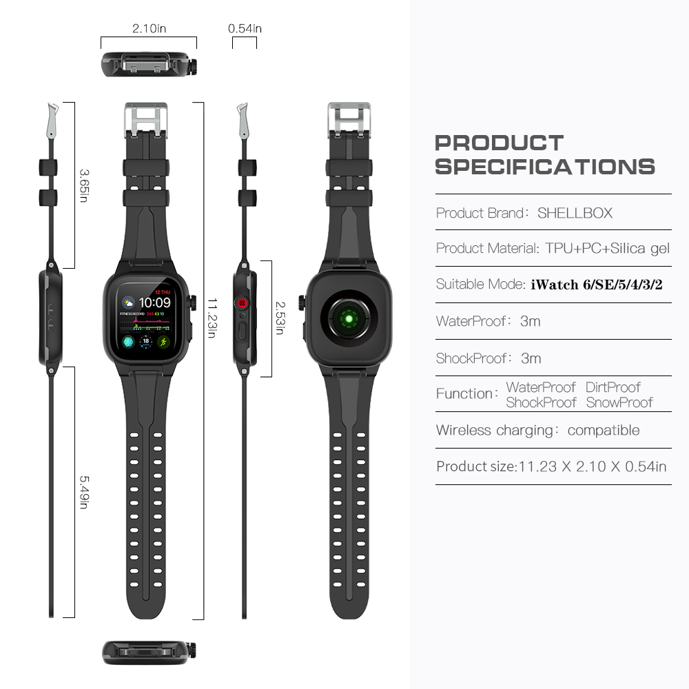 for Apple Watch Series 11/10/9/8/7 46mm/45mm/41mm Case Strap, Waterproof Shockproof Dustproof Rugged Full Protection Bumper Case with Built-in Screen Protector for Apple Watch SE, Series 6 5 4 3 2, 44mm 42mm 38mm