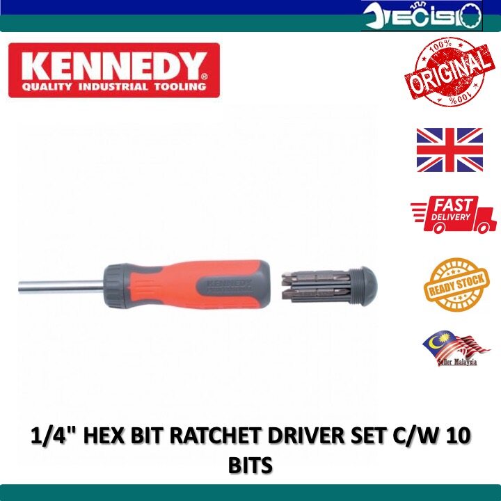 KENNEDY 1/4" HEX BIT RATCHET DRIVER SET C/W 10 BITS KEN5737050K Lazada