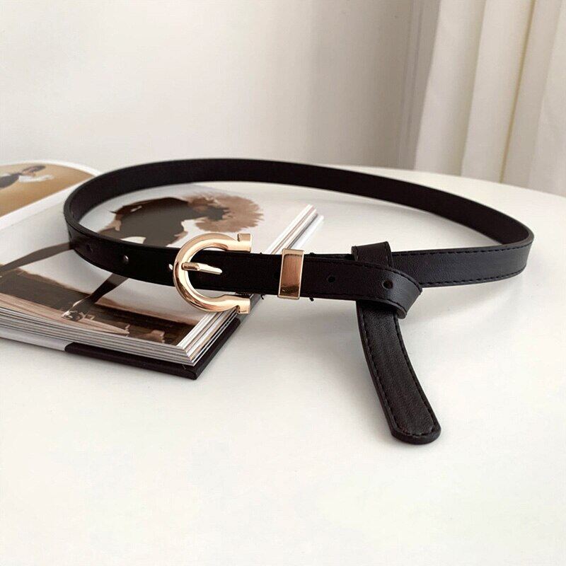 Gold Buckle Belts for Women Solid Color PU Leather Waist Belt Fashion Camle Black Waistband for Dress Coat