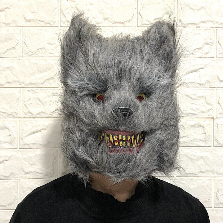 Pcikmine Halloween Animal Head Mask, Scary Bloody Face Pattern Mask, Cosplay Masquerade Plush Faux Mask