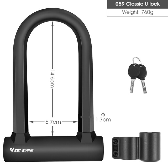 WEST BIKING Bicycle U Lock Anti-Theft With 2 Keys Bike Lock MTB Motorcycle Scooter Safe Wheel Steel Lock