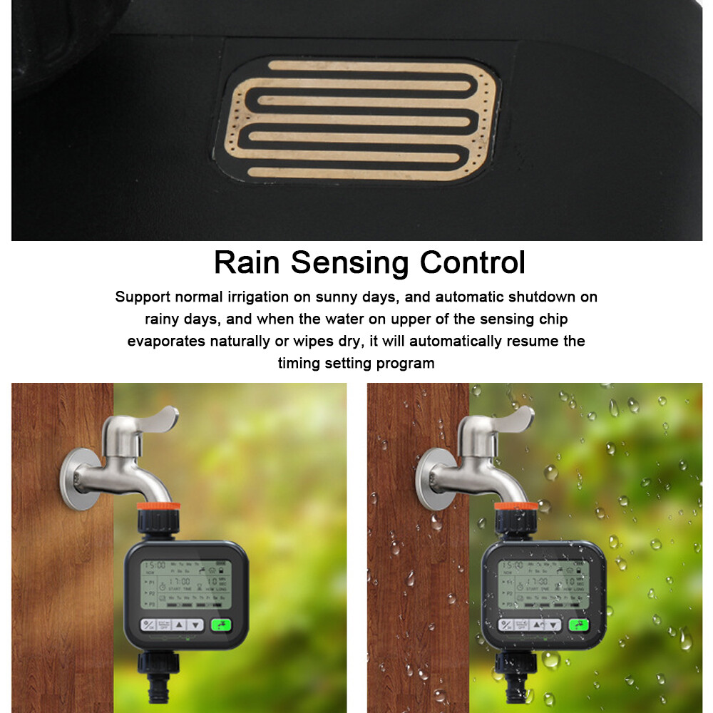 Smart Sensor Gardening Irrigation Timer Automatic Watering Device Garden Balcony Rain Sensing Control Intelligent Irrigation System Controller 3 Program Setting with Child Lock