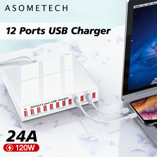 ASOMETECH Bộ Sạc USB 12 Cổng Trạm Sạc Thông Minh Công Suất Cao Để Bàn USB Tiện Dụng Đa Cổng 120W thumbnail