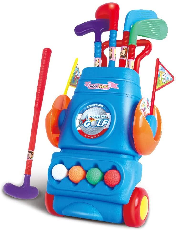 Kids Golf Club Set Golf Toy Plastic Golf Cart with Wheels Balls4 Balls