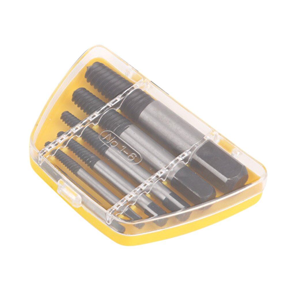 6PCS Damaged Screw Extractor Drill Bit Set Broken Bolt Remover Threading Hand Tools Kit With Box Hex Shank Alloy Steel