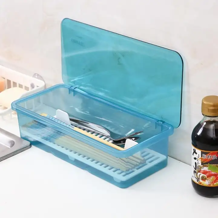 Outflety Flatware Tray Kitchen Drawer Drain Organizer With Lid