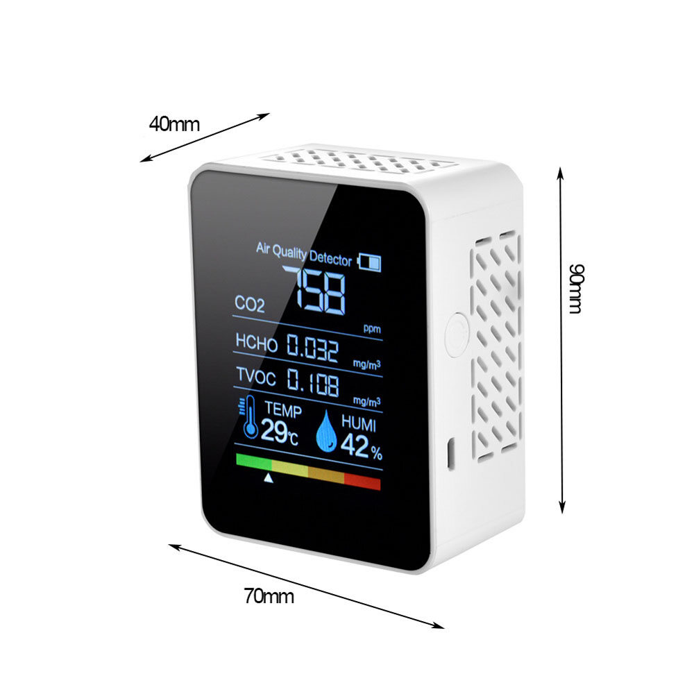 Cảm Biến Thông Minh Đa Chức Năng 5in1 CO2 Meter, Kỹ Thuật Số Nhiệt Độ Độ Ẩm Tester, Máy Dò TVOC Carbon Dioxide Giám Sát Chất Lượng Không Khí