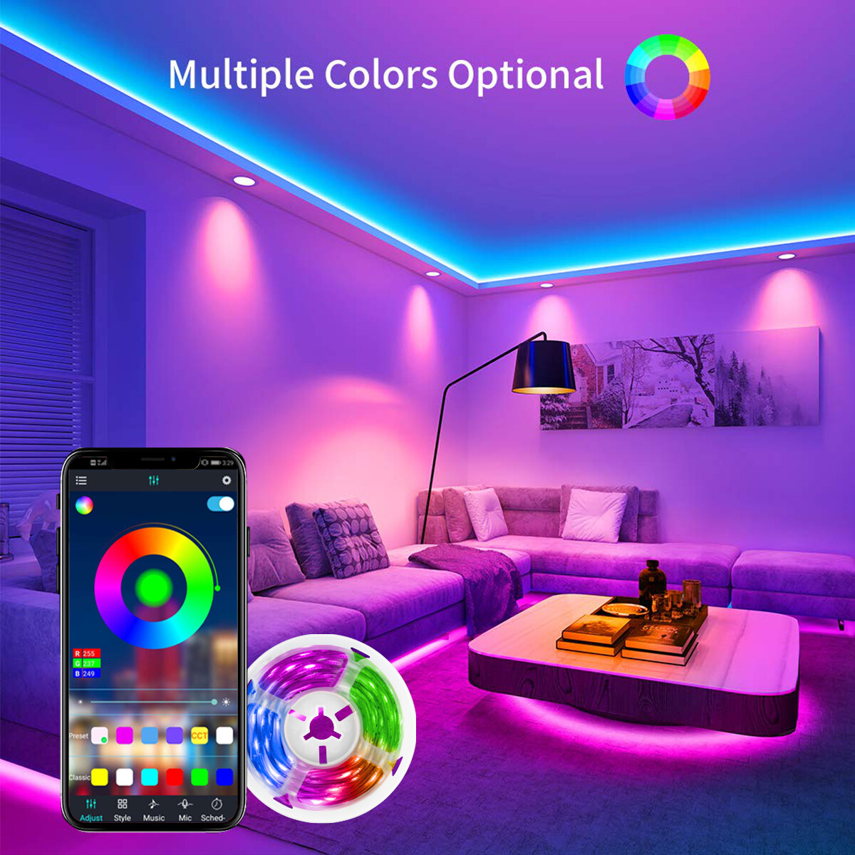 b and m led coffee table