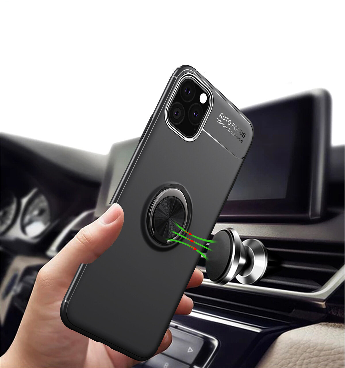 for iPhone 11 Pro Max Case [Metal Ring Buckle] Soft TPU Case Back Cover Shell, with 360° Rotating Ring Holder Kickstand, Can work with Car Mount, Impact Resistant