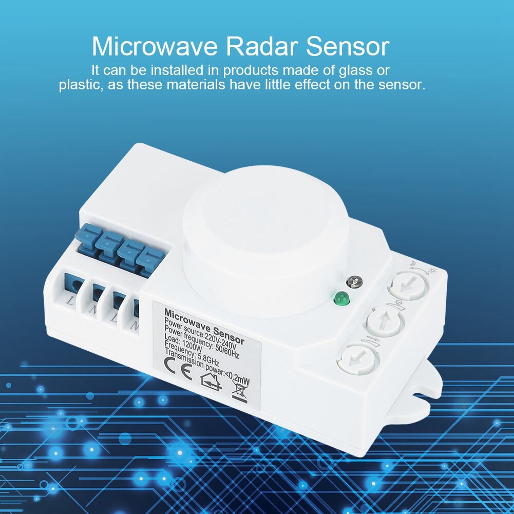 5.8GHz Microwave Radar Sensor Body Motion Auto Detector Light Switch AC 220V-240V
