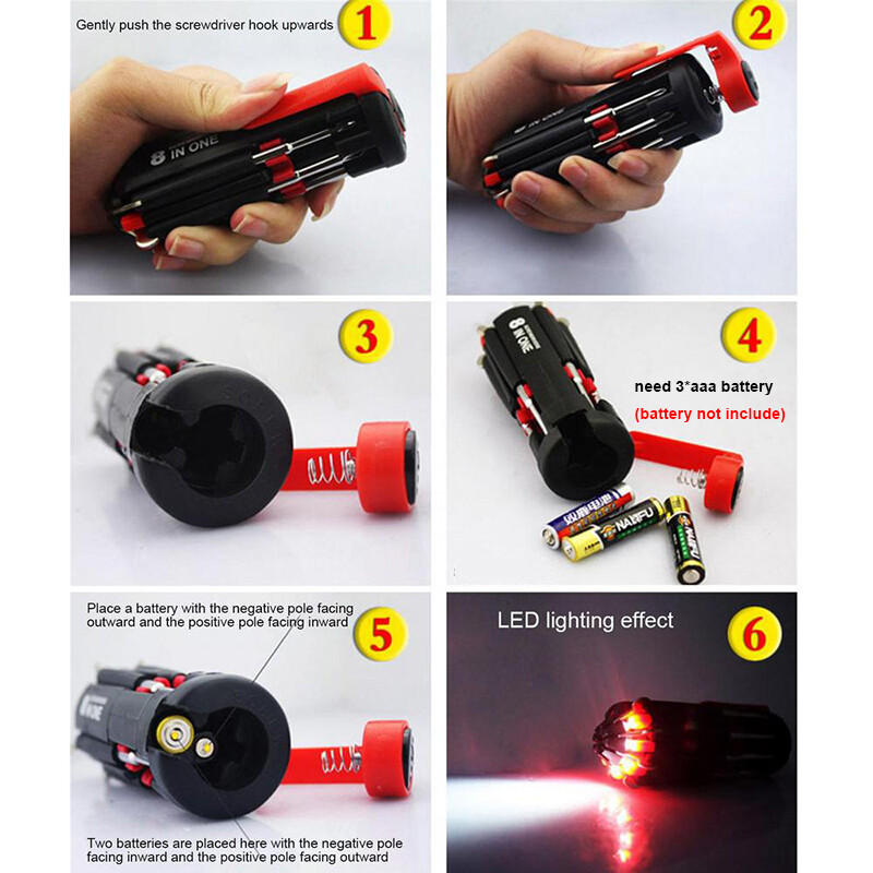 Kiprun Bộ Tuốc nơ vít 8 trong 1 với đèn LED Bộ dụng cụ gấp mũi tuốc nơ vít Multitool sửa chữa gia dụng công cụ