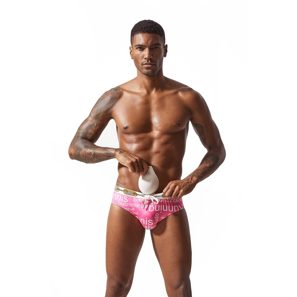Men's Leopard Flamingo Printed Swim Briefs Anti-Awkward Beach Bikini With Push Pad GG236
