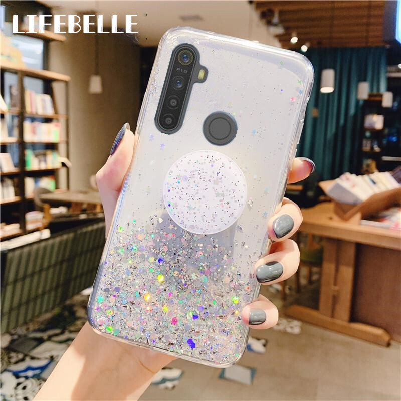 LIFEBELLE For OPPO Realme 6 6i 6 Pro 5i 5s 5 5 Pro C3 Case with Stand Holder Luxury Glitter Foil Sparkle Phone Case Flexible Soft Rubber TPU Bumper Bling Protective Casing Back Cover
