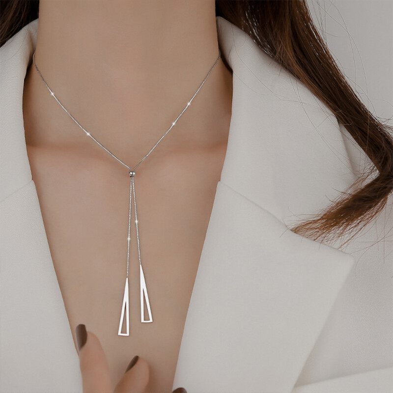 Geometric Pendant Necklace for Women Simple Silver Color Clavicle Collar Chain Triangle Pull Type Choker Fashion Jewelry