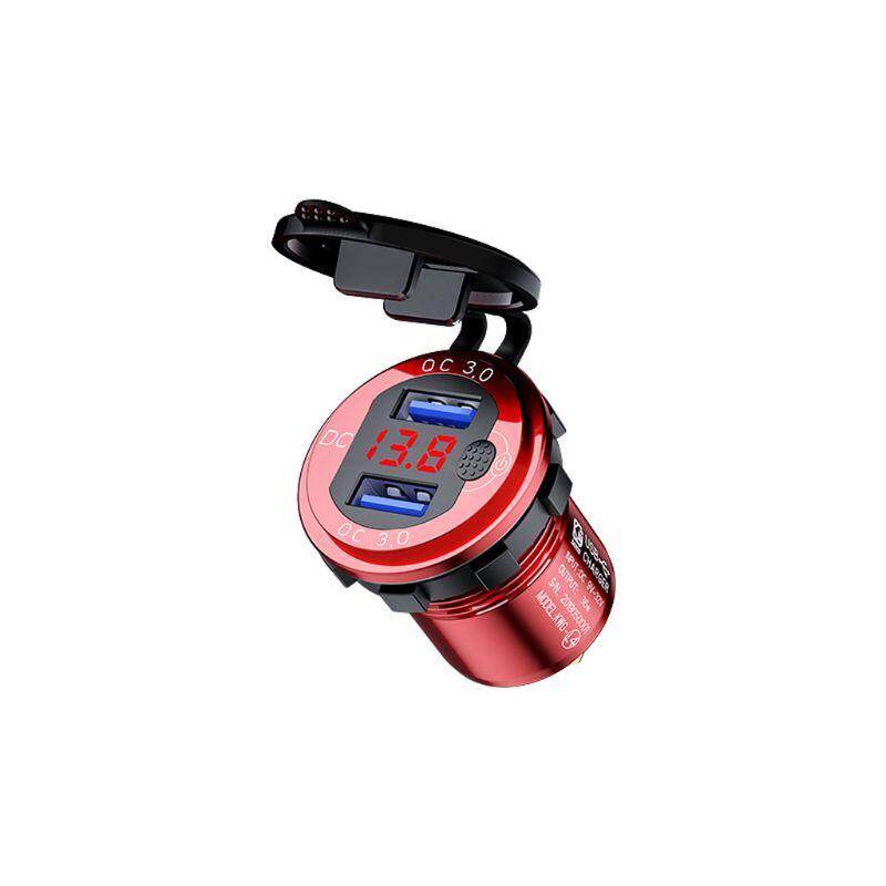 12V 24V 18W Aluminum Waterproof Dual QC3.0 USB Fast Charger Power Outlet with LED Voltmeter Switch for Car Marine Truck