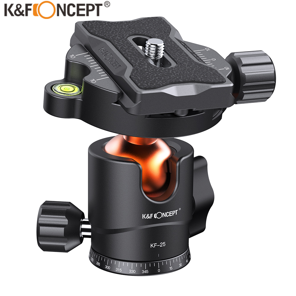 K&F CONCEPT KF-25 Ballhead Tripod Mount Adapter 25mm Large Ball Head Adapter with Quick Release Plate 1/4 Inch Screw Connector Aluminium Alloy 8kg/18lbs Load Capacity with Bubble Level