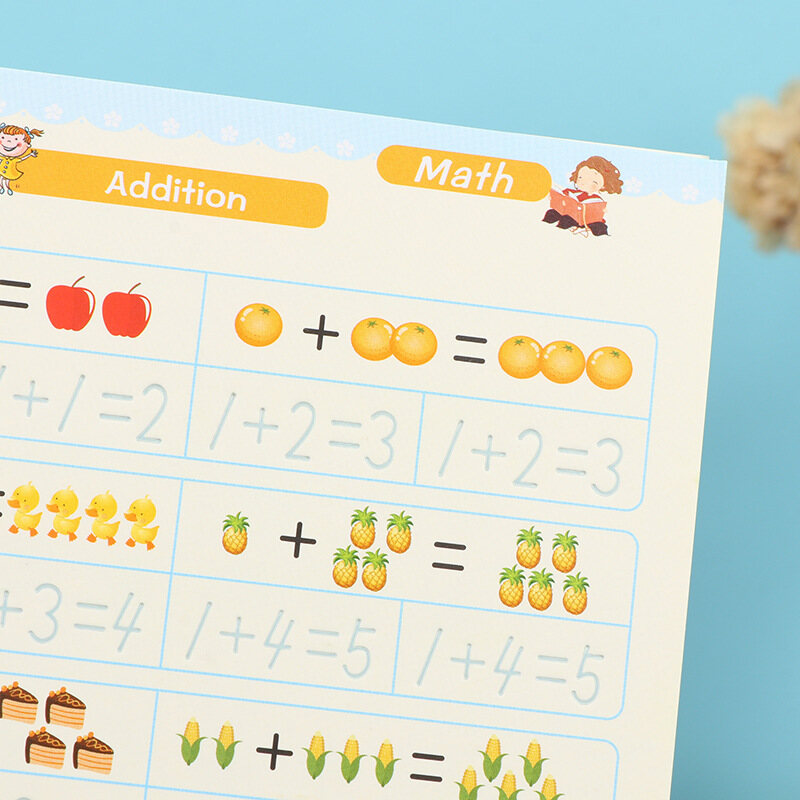 FS 4 sets English Character Practice Sticker Children's Word Practice Post Fun Math Calculation Introduction to Drawing Pen Control Training Book