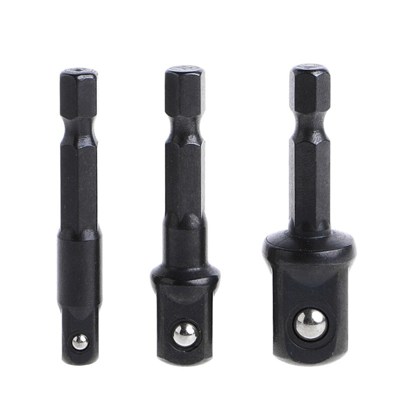 3 pcs socket adapter set hex shank to 1/4 3/8 1/2 inch impact driver drill bits