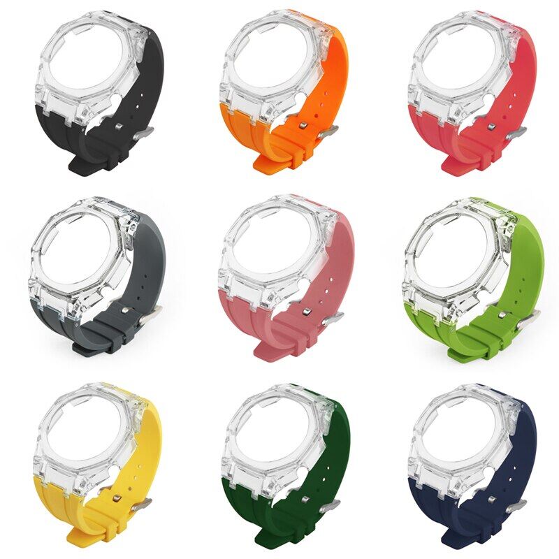 For GMA-S2100 3rd Modified Accessories Strap GMAS2100 Gen3 Transparent Case Rubber Strap Adapter For Casioak Watch Band MOD Kit