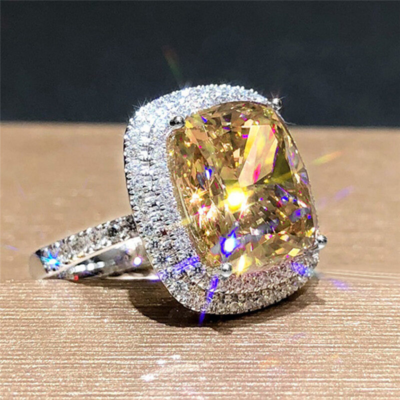 European and American Square Micro Set Pink Diamond Ring Elegant Zircon Ring Wedding Ring