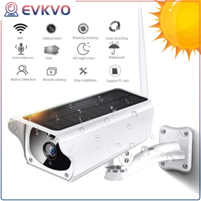 EVKVO - Solar Powered IP Camera Outdoor WiFi HD 3MP APP View Wireless Security Camera PIR Motion Detection Bullet Surveillance CCTV ICAM