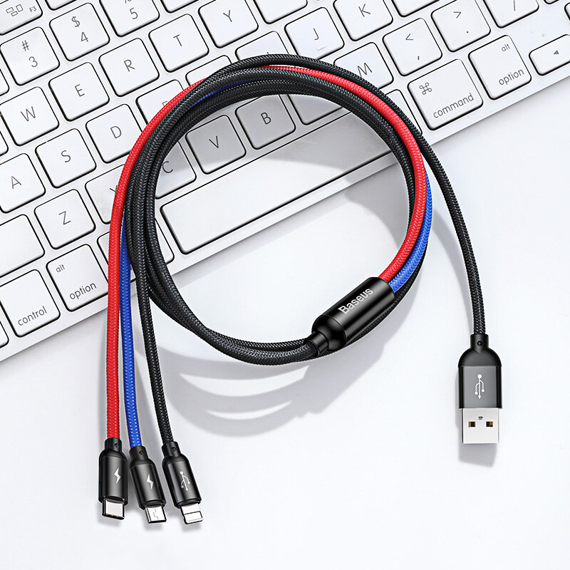 Cáp sạc đa năng Baseus Rapid Series 3 trong 1 cho iPhone/ iPad, Smartphone & Tablet Android (3.5A, 1.2M, Type C/ Micro/ Lightning , Fast charge3  in 1 Cable)