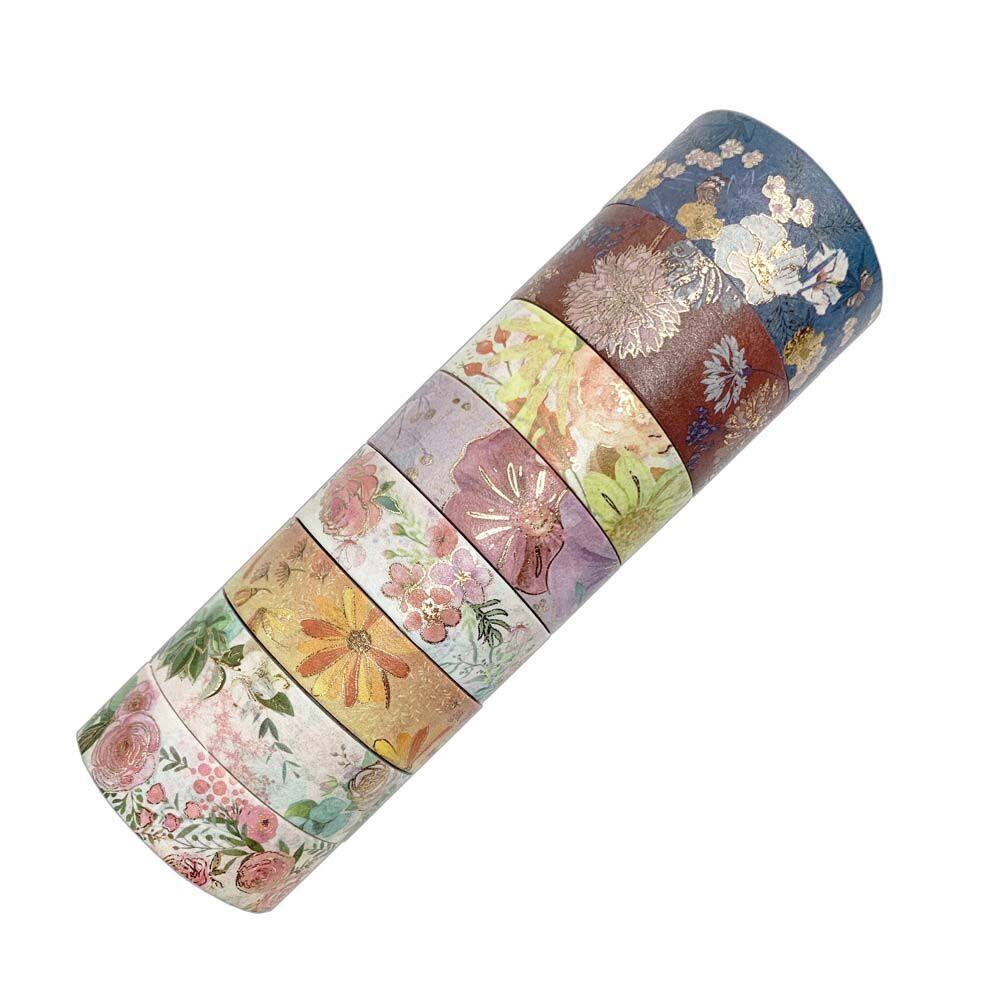 MMLUCK Creative 8Pcs/Box Hand Account Gold Foil Scrapbooking Diary Decorative Adhesive Tape ing Tape Stationery Sticker Flower Tape