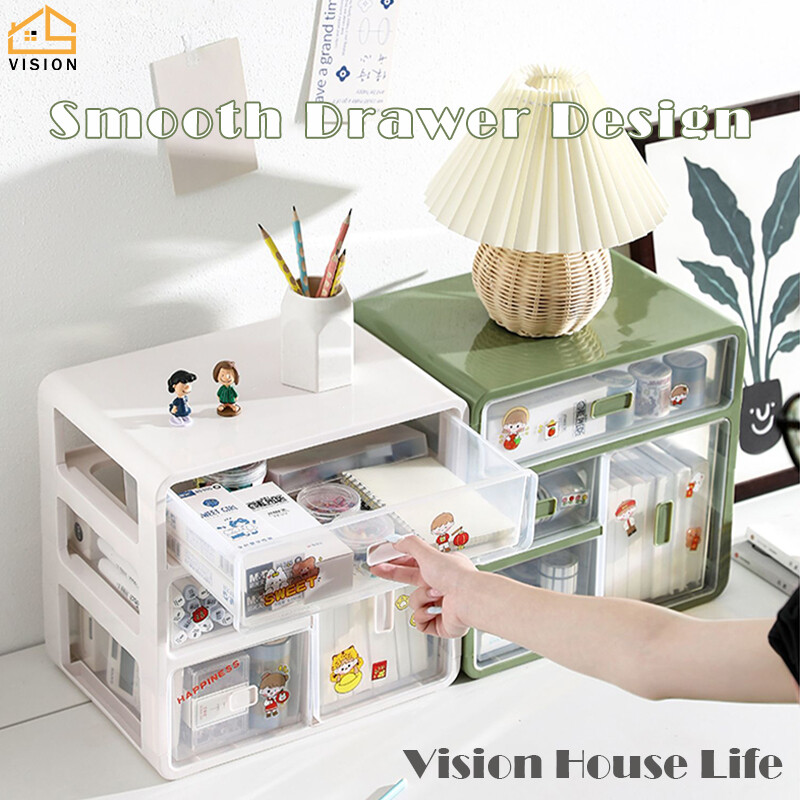 Vision Large Capacity Desktop Storage Box Transparent Office Stationery Sorting Box Cosmetics Makeup Organiser Multi-layer Sundries Storage Cabinet Drawer Type Storage Shelf