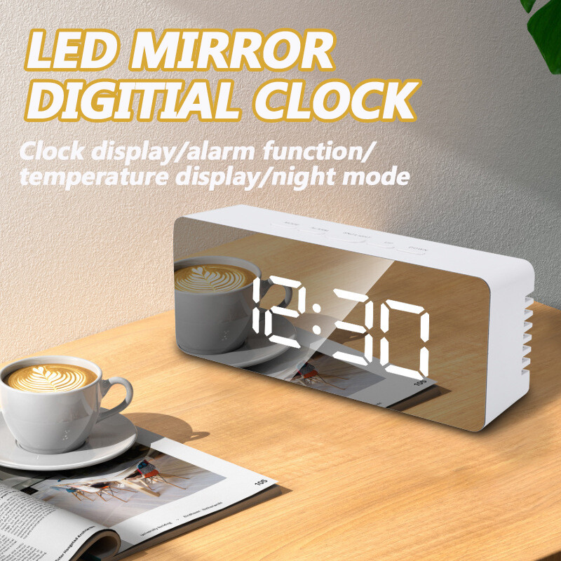 LED Mirror Alarm Clock Digital Clock Home Decoration Clock Snooze Time Electronic Large Time Temperature Display Night Mode