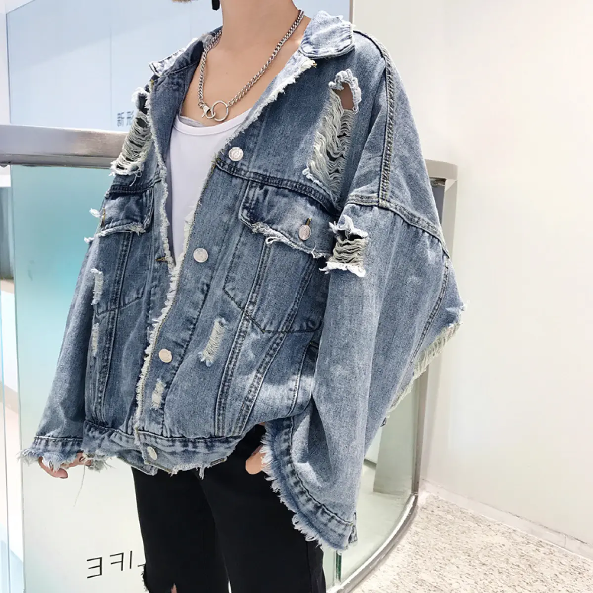 distressed jean jacket oversized