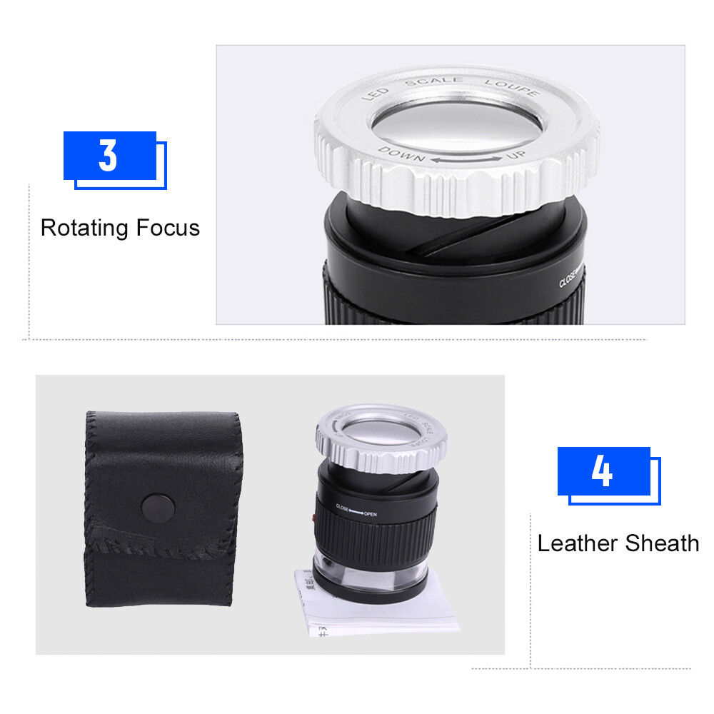 Smart Sensor Kính Lúp Đo LED 30X Kính Lúp Phóng Đại Có Thể Điều Chỉnh Gương Loại Xi Lanh Kim Loại Có Thang Đo Kính Lúp Đọc Sách Kích Thước Nhỏ Kính Lúp Trang Sức Với 3 Đèn LED 3 Đèn UV