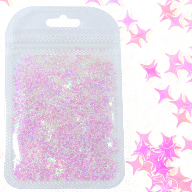 3D Holographic Nail Star Sequins Glitter Colored Four-pointed Stars Laser Nail Glitter Sequins Nail Art Decoration Accessories
