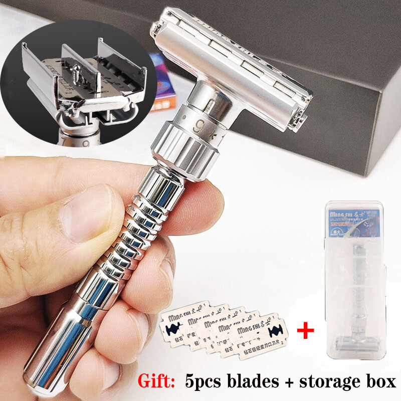 【Free gift】 New Adjustable Double Edge Shaving Safety Razor Shaver Blades Razors With 5 blades