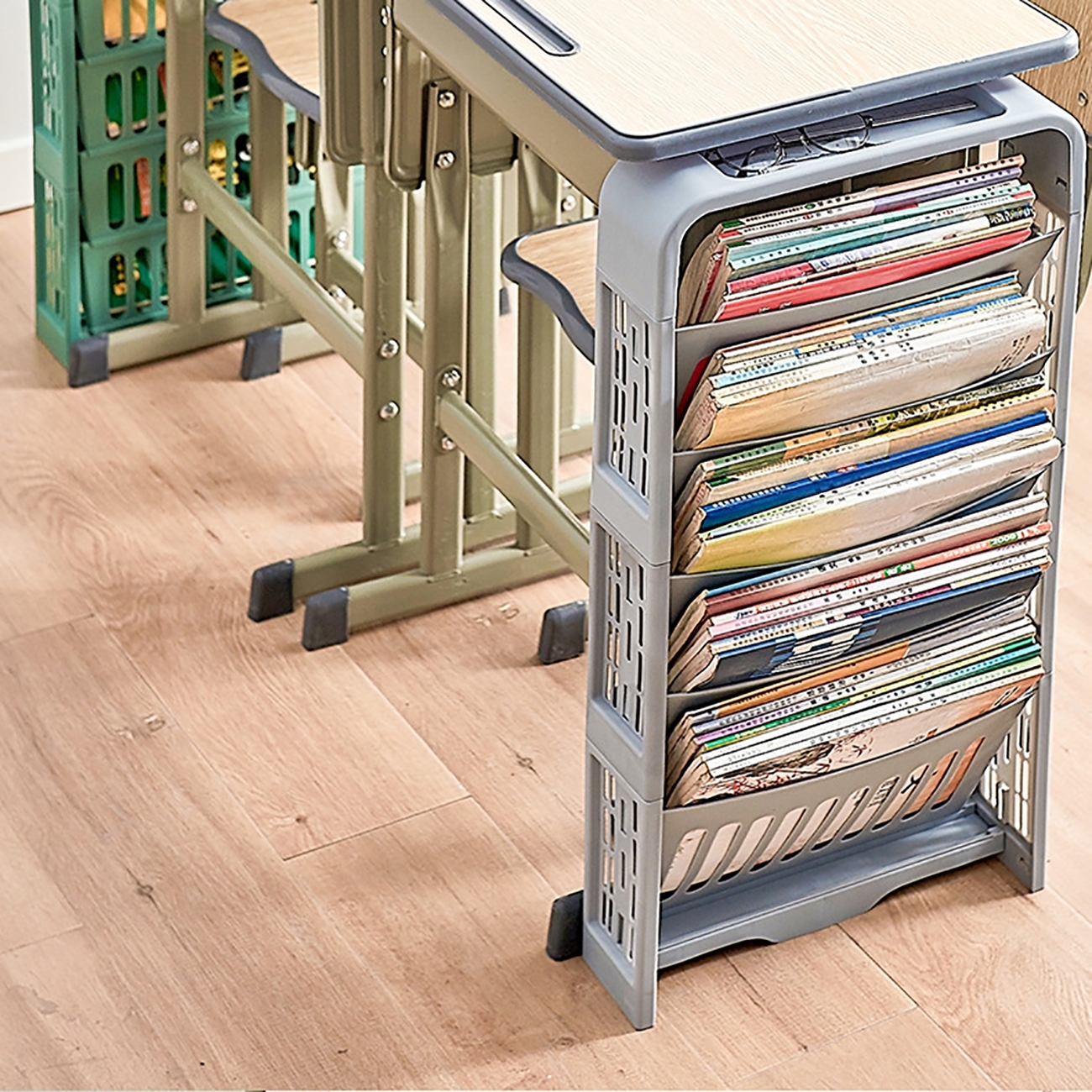 5 Layers Desk Side Bookshelf Classroom Desk Book Storage Rack Shelf