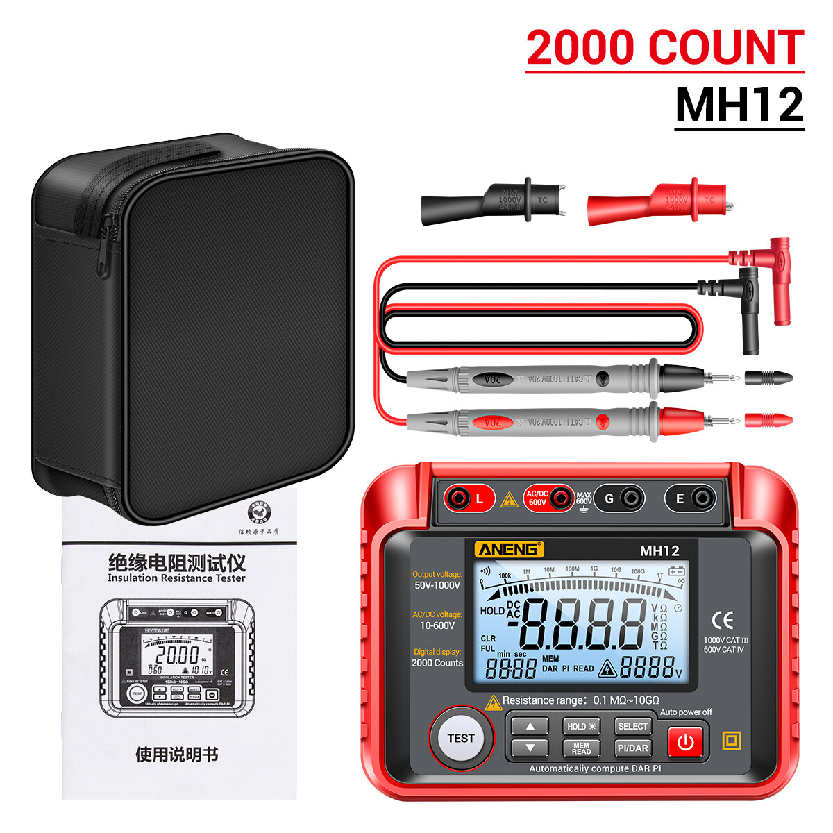 KKmoon ANENG MH12 Insulation Resistance Tester Shaking Table High Precision Megger Digital Insulation Resistance Meter Voltage Meter