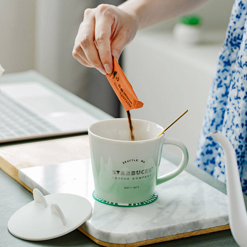 Cốc Gốm Starbuck Cốc Màu Xanh Lá Macaron Chuyển Màu 345Ml Có Thìa Nắp Cốc Để Bàn, Cốc Nước