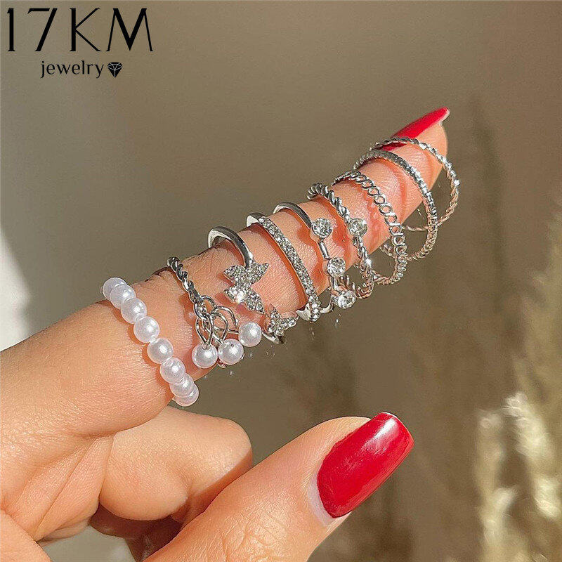 17km màu bạc Zircon Nhẫn Bướm thiết lập cho phụ nữ cô gái thời trang mới cổ điển Nhẫn có hình trái tim nữ Phụ kiện trang sức quà tặng