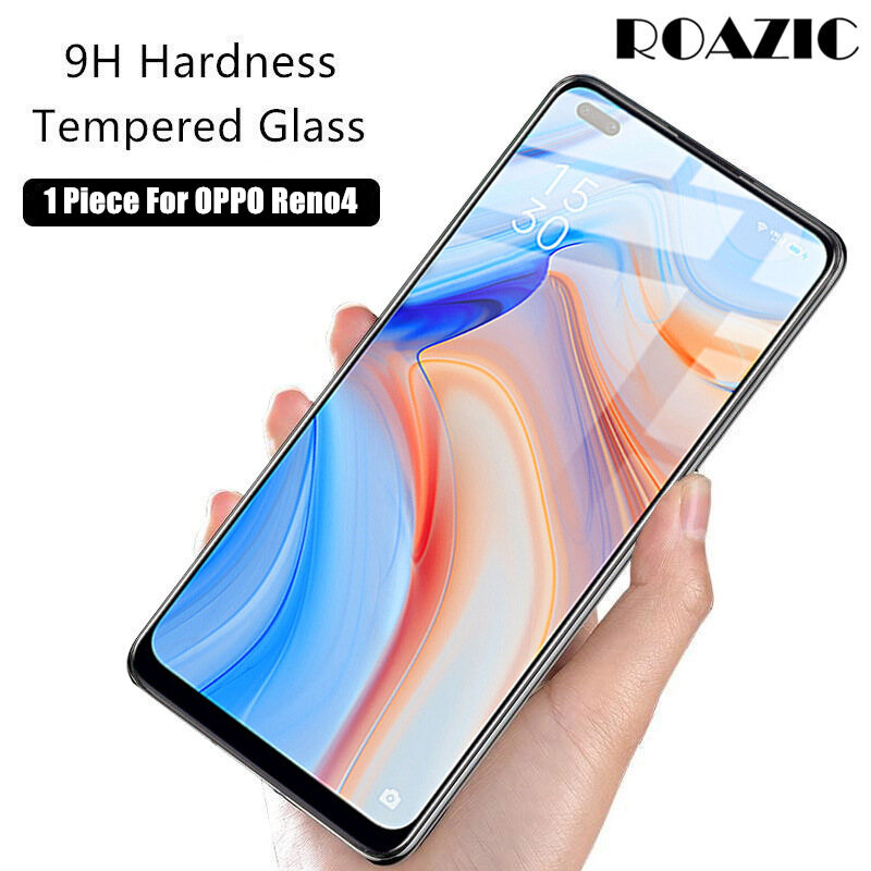 ROAZIC [1 Piece] For OPPO Reno4 Screen Protector 9H Hardness Tempered Glass Full Cover Protective Film Reno 4