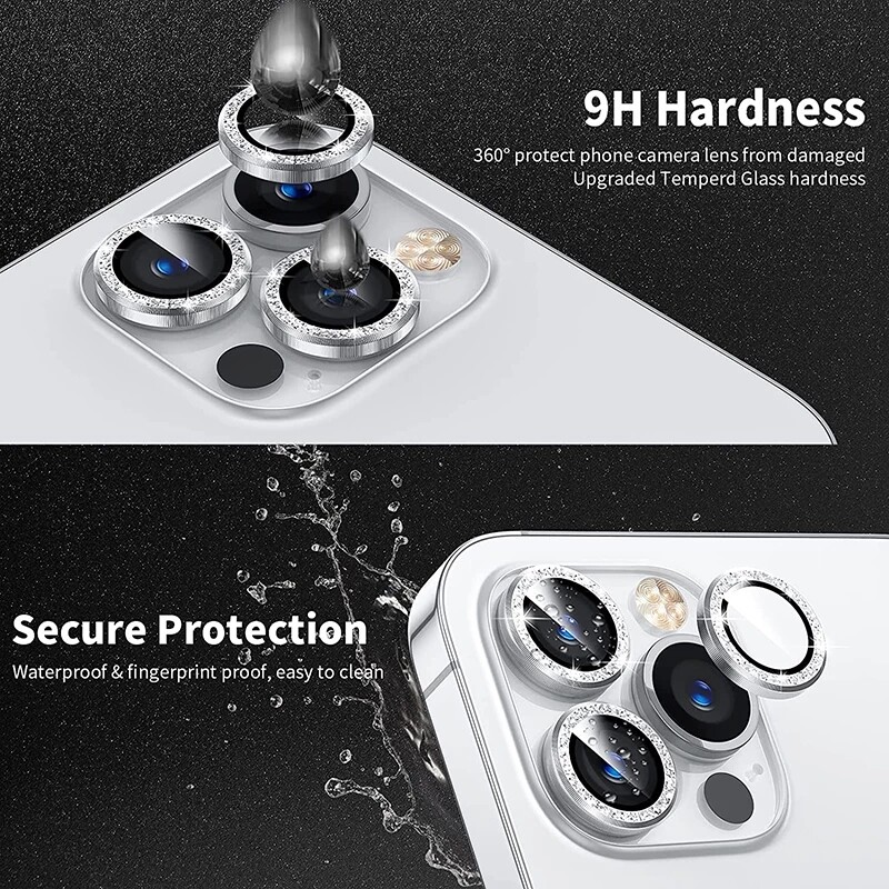 AKABEILA Sparkling Diamond Camera Lens Protector For iPhone 13 Pro Max 12 Pro Max Mini 11 Pro Max Bling Rainbow Metal HD Tempered Glass Camera Film Screen Protection Top Seller