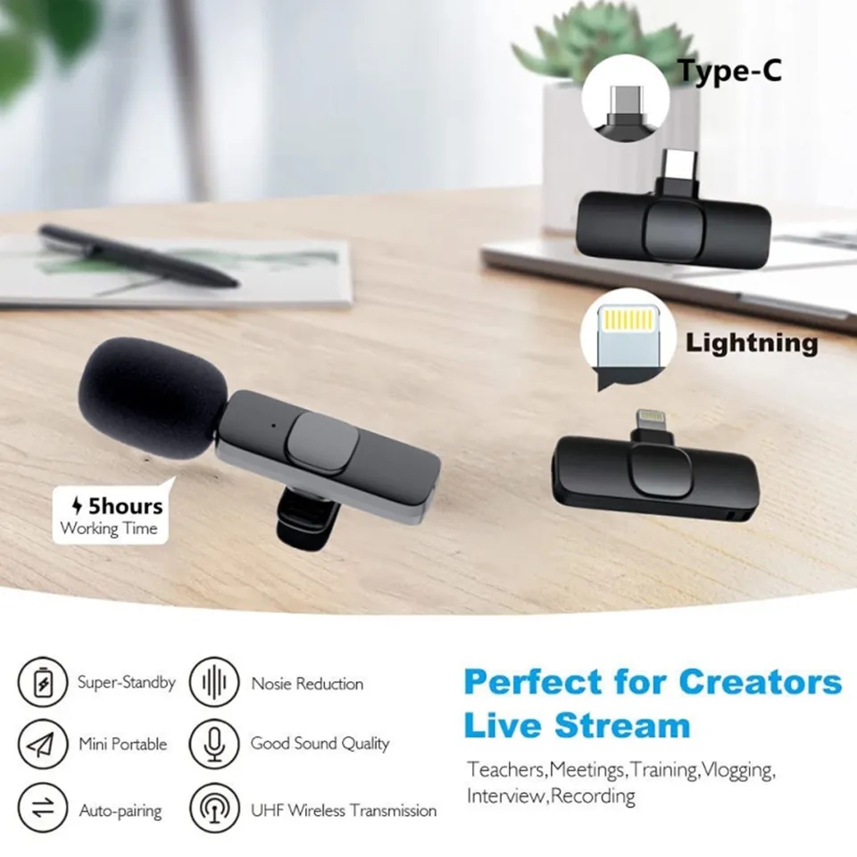 Không Dây Micro dây chuyền Hủy Bỏ Tiếng Ồn Âm Thanh ghi video Phát Sóng Trực Tiếp Mini mic cho iPhone iPad Air Pro Android Loại C Điện Thoại Di Động Cho Huawei Xiaomi Realme