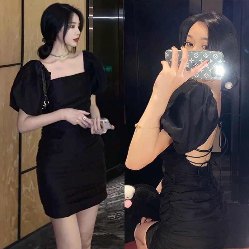 Đầm Tay Con Đan Dây Lưng GOHA (ĐEN)