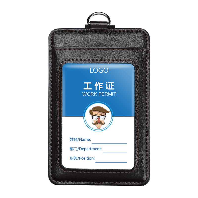 NEW Formal Business ID Badge Holder Fashion Genuine Leather Name Tag Chest Card Holders with Neck PU Lanyard Staff Office Worker Cards Cases