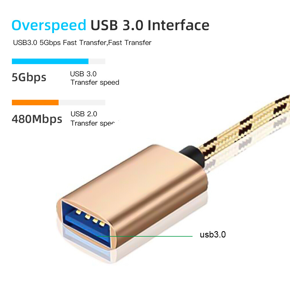 Kebidumei 2 In 1 USB 3.0 OTG Adapter Cable Nylon Braid Micro USB Type C Data Sync Adapter for Samsung