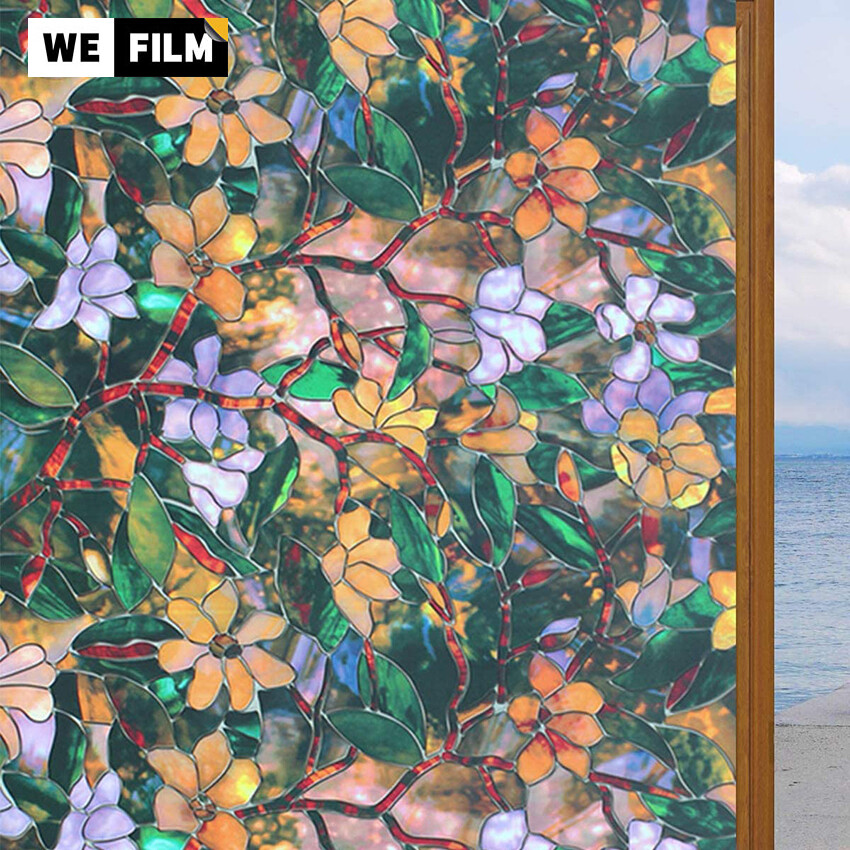 【In Stock】Stained Glass Sticker No-Glue Stained Magnolia Frosted Window Film 3D Static Cling Decorative Privacy Stickers