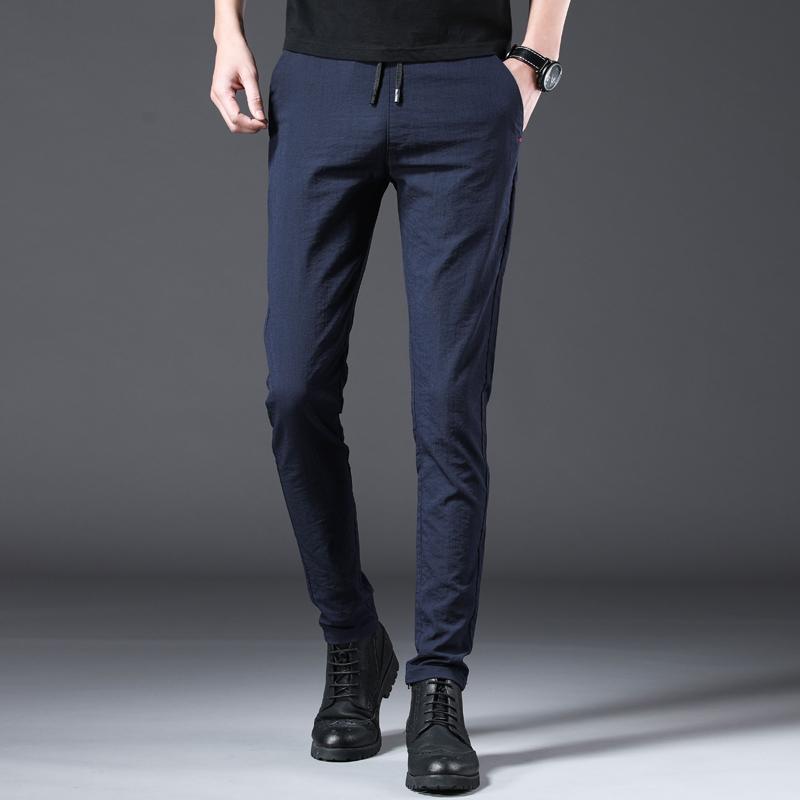 HKDYTU Summer Thin Men's Korean Slim Fit Casual Pants Cotton Long ...