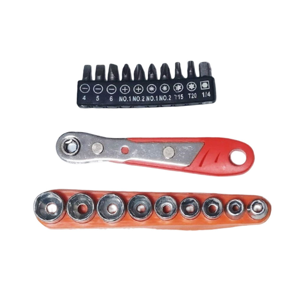 DM 1/4 Ultra Low Profile Mini Ratchet Wrench Close Quarters Screwdriver Set with Drive Handle & Multi Hex Bits Set