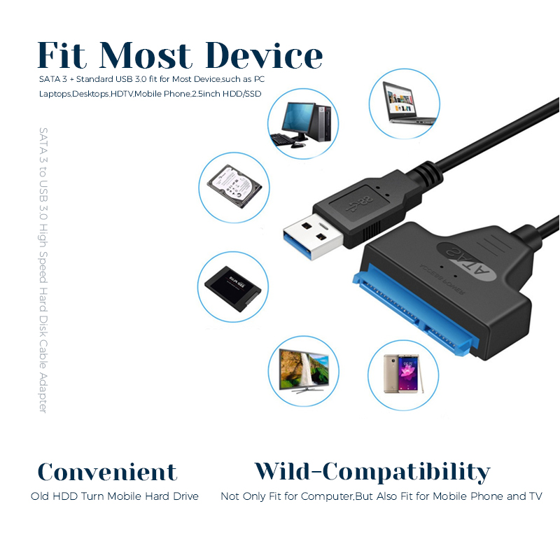 SATA 3 Với USB 3.0/2.0 Cáp 6Gbps Tốc Độ Cao Đĩa Cứng Cáp Adapter Cho 2.5-Inch Bên Ngoài Cứng SSD Ổ Đĩa SATA 22 Pin USB 3.0 Sata III Dây