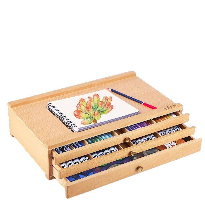 Mont Marte Hộp Đựng Bút Chì Vẽ Màu Ba Lớp Hộp Đựng Giá Vẽ Để Bàn Hộp Đựng Chì Nhiều Lớp Bằng Gỗ Nguyên Khối Hộp Dụng Cụ Vẽ Tranh Nghệ Thuật