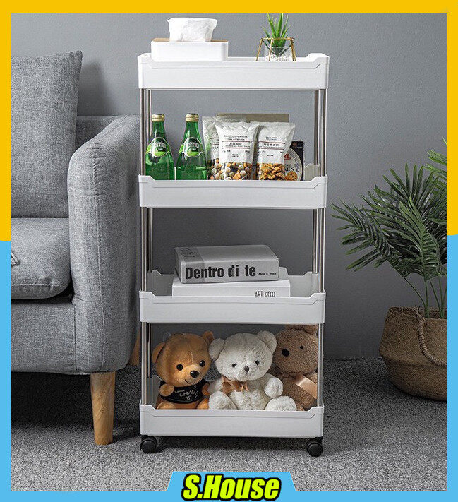 ¾ Tier Trolley Storage Rack with Wheels Wide Slim Bathroom Kitchen Rak ...